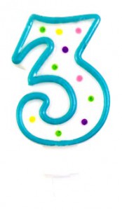 1 Candle - Number 3 - Assorted colors
