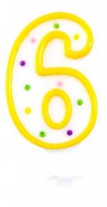 1 Candle - Number 6 - Assorted colors
